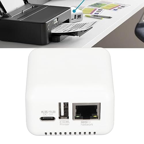 Print Server, LAN USB 2.0 Printer Server Adapter, 1 Port N USB 2.0 Network Print Server with Type C and USB Port for for Linux 3.4 (US Plug)