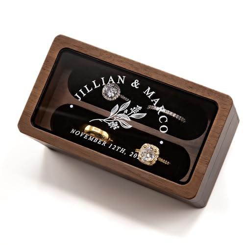 MUUJEE Quad Ring Box (Glass Lid Walnut Box) - Wedding
