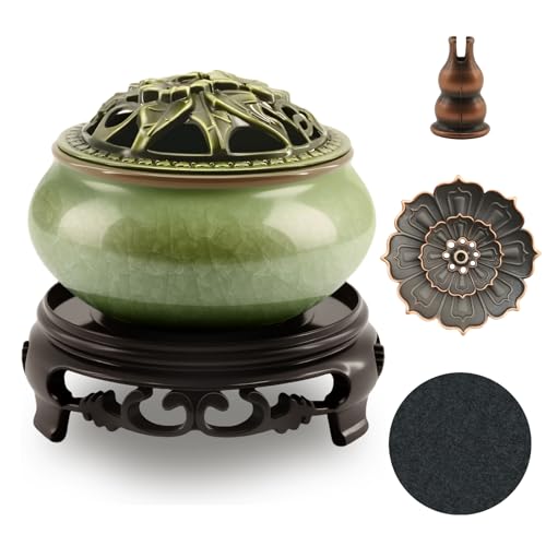 Ceramic Incense Burner with Lotus Incense Holder Multi-Functional Incense Burner Holder for Incense Sticks Coil Incense and Cones Perfect Home Decor