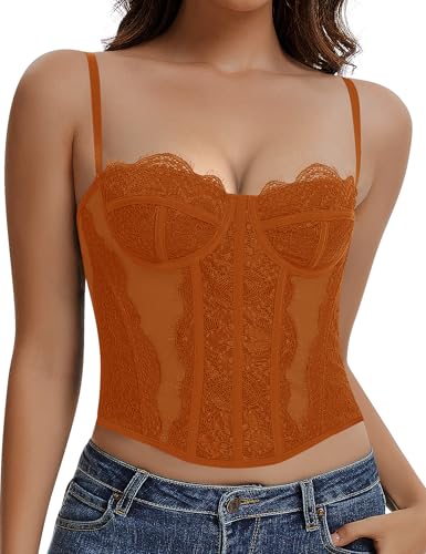 Image of Lace Corset Tops for Women Sexy Going Out Bustier Top Sleeveless Adjustable Straps Crop Tops with Back Hooks