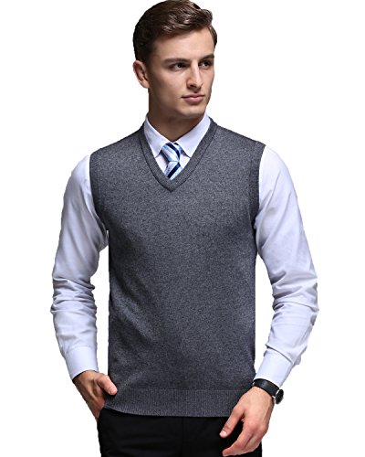 Kinlonsair Mens Casual Slim Fit Solid Lightweight V-Neck Sweater Vest,Dark Grey,Large (US)