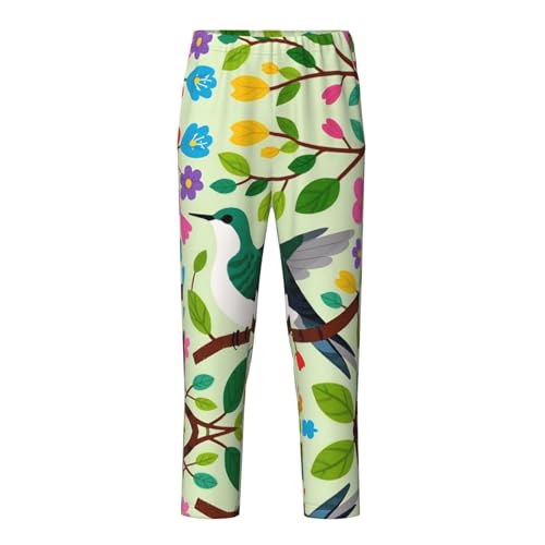 Pajama Pants Pajama Bottoms with Elastic Waistband Sleepwear Lounge Pants, Hummingbird Colorful Flowers