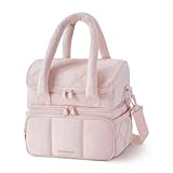 BAGSMART 女性のための断熱されたランチバッグ、ダブルデッキ断熱されたランチボックス、キルトされたパッファーランチトート、防漏、耐久および再利用可能なワークピクニック旅行食事の準備のための大きなランチクーラー
