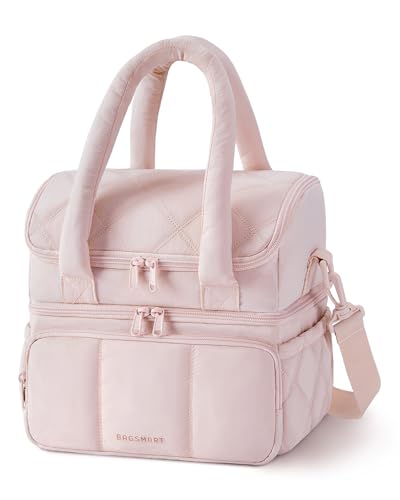 Image of BAGSMART Lunch Bag Women, Double Deck Insulated Lunch Box, Quilted Puffer Lunch Tote, Leakproof, Durable & Reusable Large Lunch Cooler For Work Picnic Travel Meal Prep, Pink