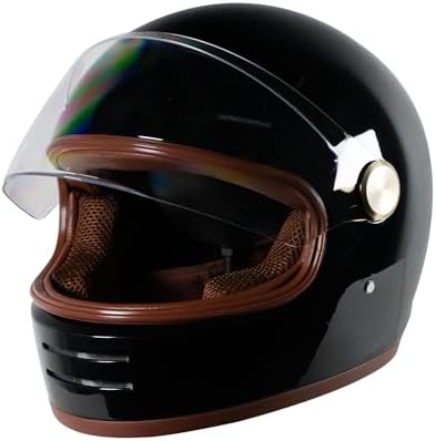 Loyoriwy Retro Motorcycle Helmet for Adults Vintage Full Face Helmet with Ventilation System Waterproof Design for Motorcycle Riding，Harley Riding, Daily Commute & Road Trips (Bright Black ，L)