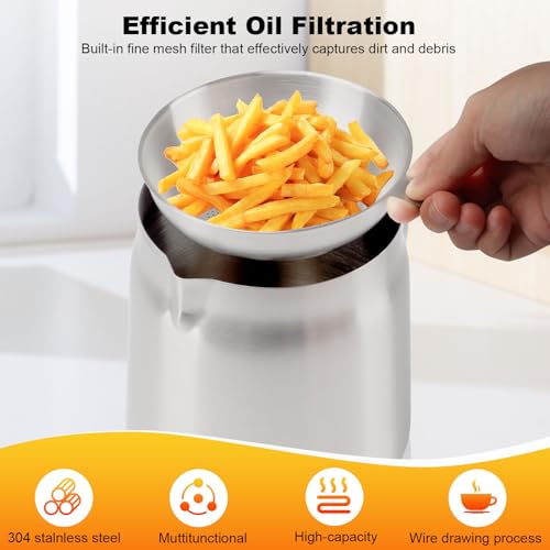 Miniatura 5 de Yallmie 2l Olla De Filtro De Aceite De Acero Inoxidable 304 Con Malla Fina Y Tapa, Recipiente Versátil De Gran Capacidad Para Freir Y Grasa