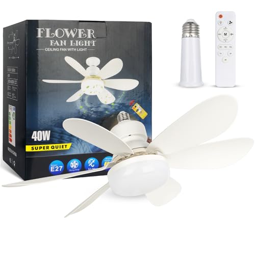 We Charger Socket Fan Light, 20.5IN Light Bulb Fan with Remote Dimmable, Screw in Fan and Light...