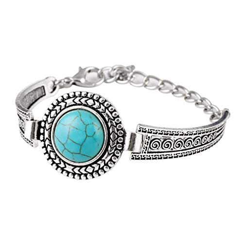YAZILIND Bohême Rond Turquoise Bracelet Ethnique Tibétain Bracelets en Argent Réglable Bracelet Charme Bijoux pour Le Cadeau des Femmes