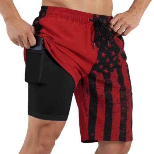 Yufawow 9 Inch Men Swim Trunks with Compression Breathable Liner Quick Dry Zipper Pockets for Water Beach Travel Cruise