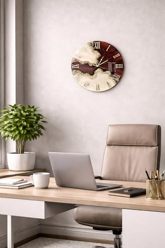 Image of Handmade Resin Wall Clock with Roman Numerals Wall Clock with Gold Finish, Silent Quartz Movement, Modern Decorative Wall Clock for Living Room, Bedroom, Home & Office Decor | (Design-13)