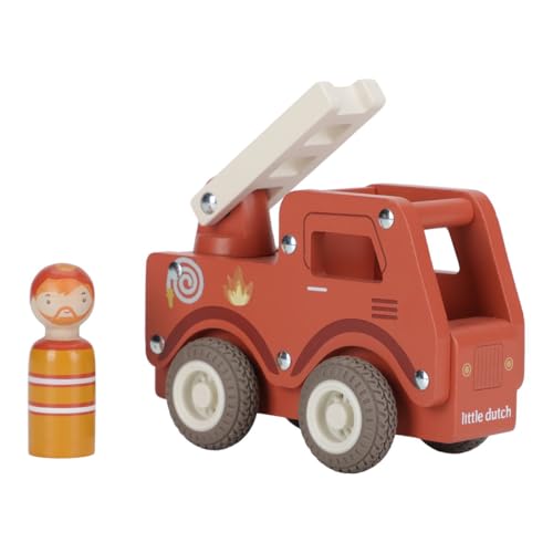 Little Dutch Feuerwehrauto Auto mit Spielfigur Holz für Kinder - rot