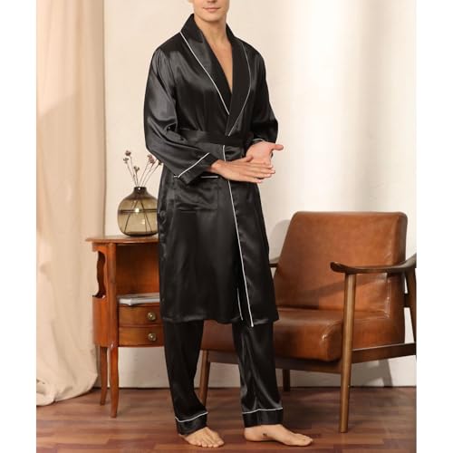 Men's Satin Pajamas Long Sleeve 2 Piece Summer Robe Thin Pant Fall Lounge Oversized Pajama Set2