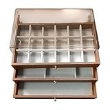 Joyero de madera - Bandeja para anillos y pulseras con compartimentos, estuche para joyas, para madre, novia, niña, hogar, manualidades, armario, tocador, sala de maquillaje, almacenamiento de joyas