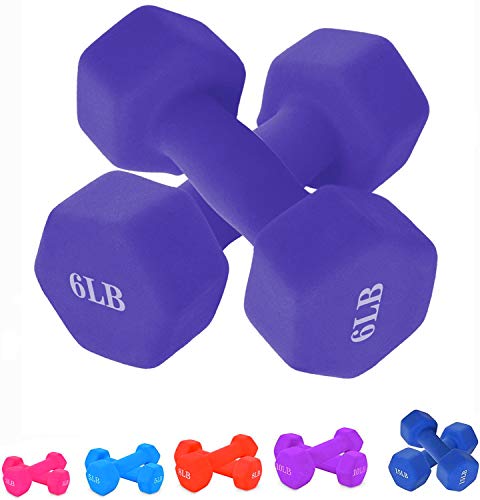10 lb Dumbbells Hand Weights Set of 2 - Vinyl Coated Exercise & Fitness Dumbbell for Home Gym Equipment Workouts Strength Training Free Weights for Women (6LB Purple)