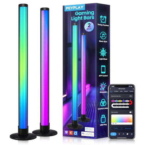 PEYPLAY RGB+IC Ambient LED Light Bars for Gaming Room, PC, and Home Décor, USB Powered Mood Lighting with Music Sync, Alexa, App & Voice Control, Adjustable Brightness, DIY Effects