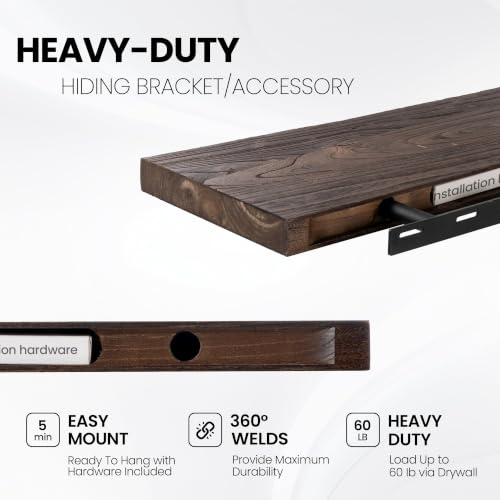 Image of Fun Memories Floating Shelves for Wall, 36 inchx9.3 inch Rustic Solid Elm Wood Shelves, Heavy-Duty Wall Mounted Shelf with Invisible Brackets, Set of 2 for Living Room, Bedroom, Kitchen, Walnut Finish