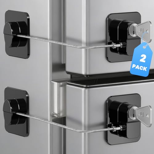 SUR-CIEL 2PCS Mini Fridge Lock Child Proof Cabinet Lock with Keys Upgraded Refrigerator Locks Baby Proofing for Freezer Cabinets Drawers Air Fryer Closets Windows and Doors NO DRILLING