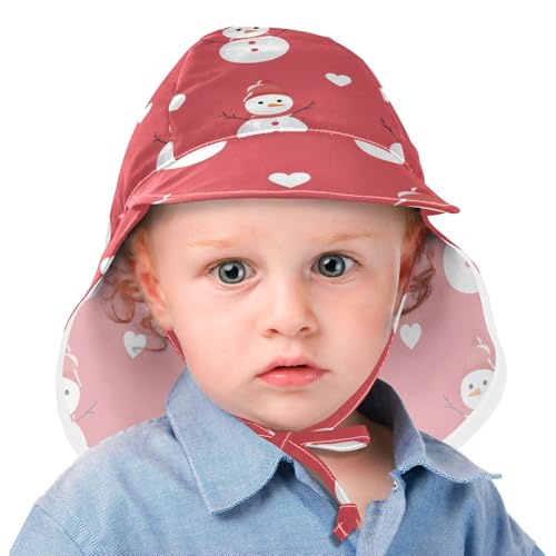 Kids Beach Hat Baby Boys' Bucket Hats Baby Girls' UPF 50 Large Brim Beach Essentials Happy Cartoon Snowman Red2