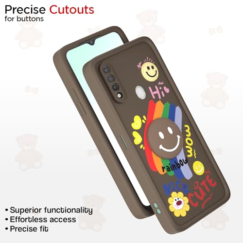 Image of Pikkme Back Cover for Oppo A31 | Soft Silicone| Cute Rainbow Smile & 3D Cartoon Flower Design | Shockproof Raised Camera Protection Bumper Case (Brown)