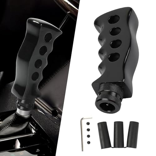 Vowbrew Car Shifter Handle, Metal Vehicle Shifter Lever Decor with Adapter, Wave Shape Manual Car Shifter Knob Accessories, Universal for Most Cars Trucks SUV (Black)