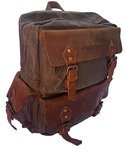�mJuicy Spicy�n�v�ƃL�����o�X���n�̃o�b�N�p�b�N �����b�N Leather and Canvas Backpack Genuine Leather Wax Canvas Shoulder Bag For Work School Travel