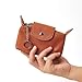 BEAMARKER Women Coin Purse with Keychain Brown Full Grain Imitation Leather Pouch with Zipper Fashionable Small Keychain Wallet Classic Money Bag Portable Card Holder Change Organizer