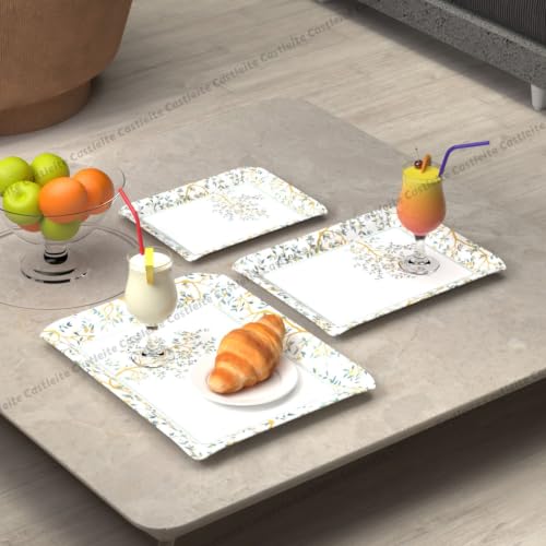 Image of Castleite Valencia Series Melamine Trays Set of 3 with Handles for Serving Snacks or Tea - A Designer Tray Medley for Home or Cafe Use (Zephira)