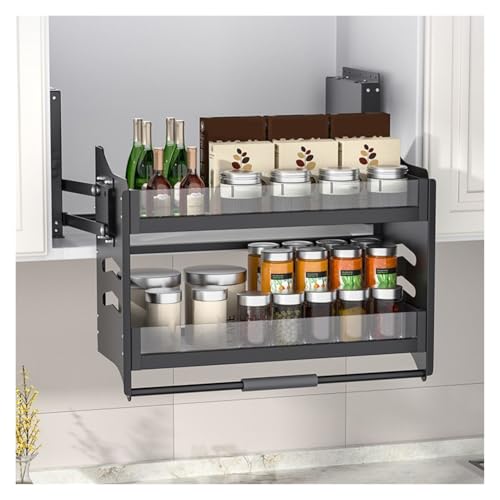 XLTFUC Adjustable Pull-Down Shelves Kitchen Wall Cabinet Storage Organizer 2 Tier Mounted Wall Cabinet Pull-Down Shelf System Tall Cabinet Pull-Down Shelf(860x270x530mm)