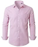DEMEANOR Men's Plaid Button Down Shirts Long Sleeve Dress Shirts Cotton Casual Date Untuck Gingham Tops Pink Blue 2XL