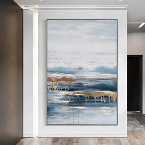 Peinture murale bleue abstraite pour décoration de salon moderne et lumineux