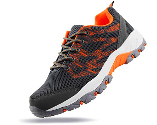 JABASIC Women Outdoor Hiking Shoes Lightweight Knit Sneakers (8,Grey/Orange)
