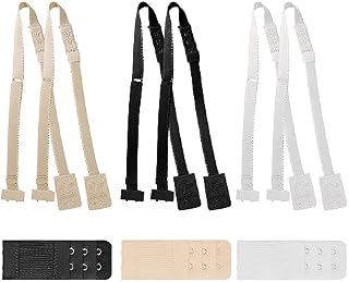GVSAVY 6 PCS Bra Cross Straps, 3 PCS Bra Extenders, Backless Bra Straps, Elastic Shoulder Strap Buckles, Cross Strap Extenders, Adjustable Size, Fits Most Bra Models (Black, White, Beige)