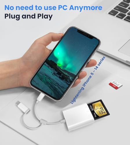 Image of Verilux SD Card Reader for iPhone iPad with USB C to C Connector, 3 in 1 USB C SD Card Reader with with Dual Slot for SD /TF and USB Port, Memory Card Readers Support for iPhone /iPad /Android /Camera