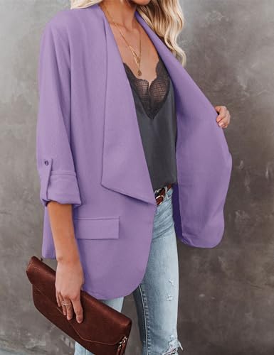 Womens Casual Blazer Jackets Roll Up Long Sleeve Open Front Work Office Business Blazers with Pockets3