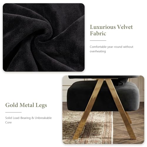 Image of Modern Velvet Dining Chairs Set of 4 with Arms and Gold Metal Legs, Black