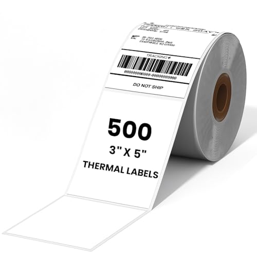 Image of 1 Roll of 500 Label 3"x5" (75 x 125 mm) Direct Thermal Printer Shipping Labels Barcode for E-Commerce Couriers Shipping Parcel Compatible with TSC,Hirobot,Helett, PeriPeri,iDPRT, Lenvii Printers