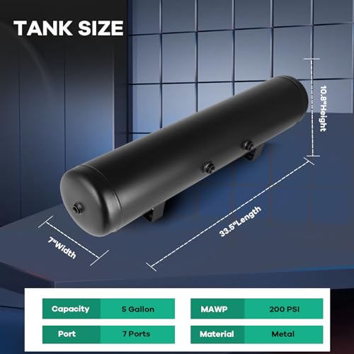 STAYTOP 5 Gallon (18 Liter) 7 Ports Suspension Air Ride Bag Train Truck Horn Air Tank 200 PSI