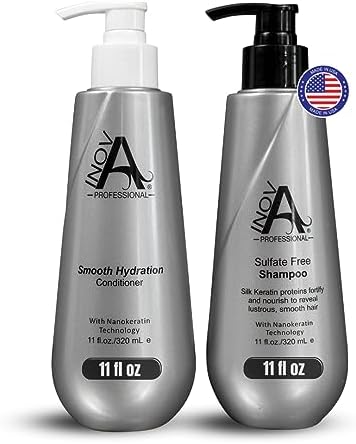 Inova Professional Silk Keratin Shampoo & Conditioner Set - Smooth Protection Sulfate-Free Shampoo & Smooth Hydration Conditioner (11 Oz), grey