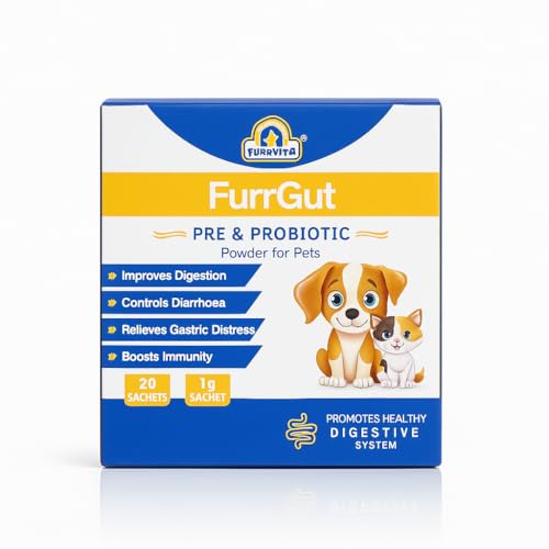 FurrGut Pre & Probiotic for Dogs & Cats – 20 Sachets | Gut Health, Digestion & Immunity Support | Colostrum, Zinc, FOS, Natural Pre+Probiotics | Daily Tasty Powder Supplement
