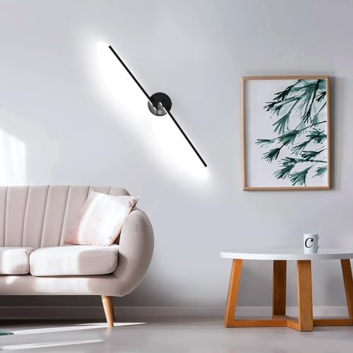 Image of Kawell 12W LED Wall Light Hardwired with Switch 300 Rotatable Arms Modern Sconce Lighting for Living Room Bedroom Hallway Indoor Energy Efficient Fixture, Black 6000K