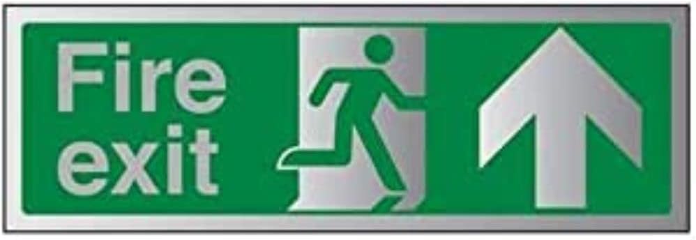 V Safety 14001BP-SABRSH VSafety Fire Exit Arrow Up Sign 600mm x 200mm-Self Adhesive Alu Effect
