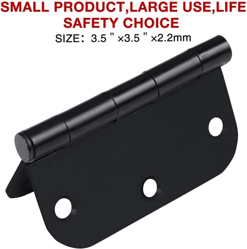 12 Pack Matte Black Door Hinges 3.5 Inch Rounded Black Hinges For Doors 3 1/2" Interior Door Hinges 5/8"Round Corner 3.5X3.5 Inch Door Hinges Black #TOP2