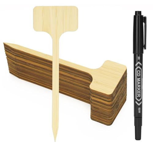 KINGLAKE 30 etichette per piante in bambù con pennarello, marcatori per piante di tipo T, etichette in bambù per erbe, semi, fiori e verdure (17,8 x 6 cm)