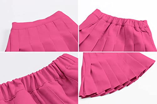 Girl's Women's A-Line Skater Pleated Skirts, High Waist Mini Short Skort Tennis Skirt For Teen Egirl Y2K Style Girl Women, Rose Red, 2-3T = Tag 100 #TOP2