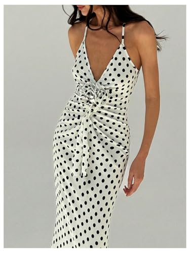 Verdusa Women's 3D Floral Polka Dots Maxi Dress Vintage Criss Cross Fishtail Cami Dresses4