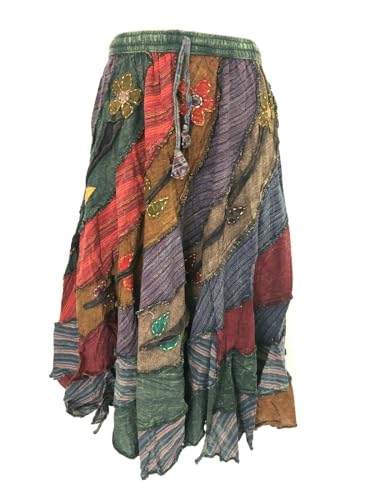 Karma Handicrafts Gypsy Patchwork Hippie Festival Cotton Women Skirt Retro Dress Handmade Nepal Multicolor One Size S49