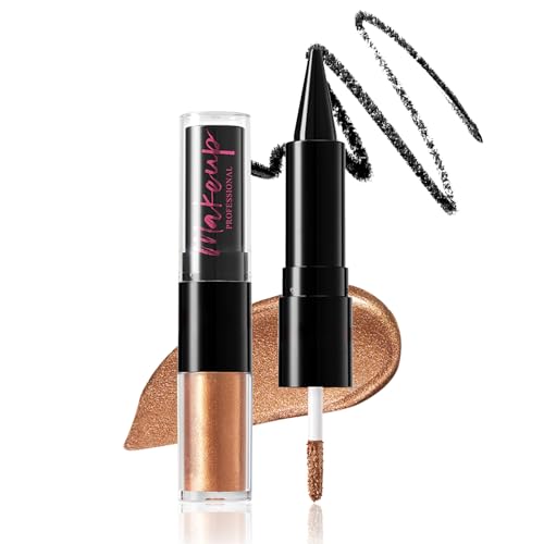 Prreal 2 en 1 Black Eyeliner Pen Gel & Liquid Eyeshadow,Matte Eyeliner Pencil Waterproof,Shimmering Eyeshadow Highly Pigmented Eye Make Up,(02 Bronze Gold)