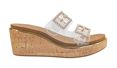 Corkys Footwear Women's Twinsie 2.5-Inch Wedge - Featuring Plush EVA Insoles For All Day Comfort, Rhinestone Buckles On The Straps, Gold Rand, And Slip-on Technology2