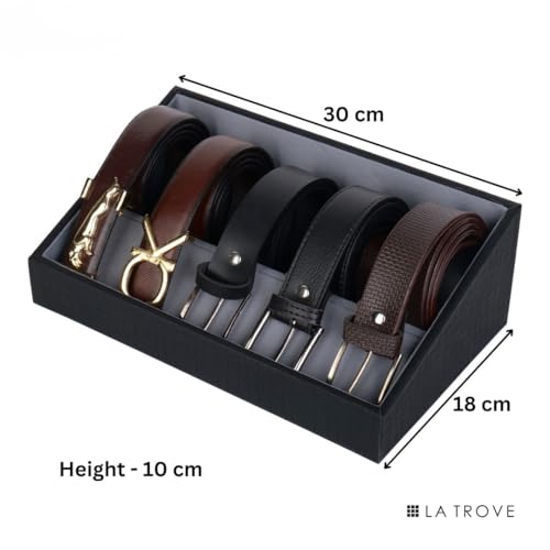 Image of La Trove 5 Slot Belt Organizer Display Tray for Drawer & Wardrobe, Black | 5 slot tray for belts and buckles, ideal for drawer, wardrobe and closet storage with organized display in black finish