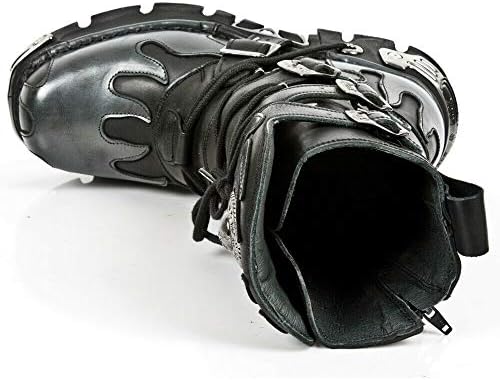 New Rock 591-S2 Silver Flame Boots Metal Black Leather Heavy Punk Gothic Boots 36 | Image 7